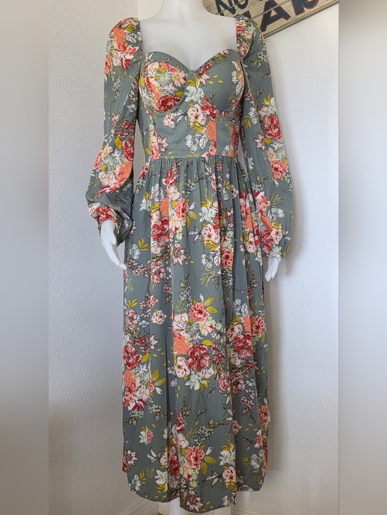B.O.G. Collective Dresses & Skirts - B.O.G. Collective Green Large Floral Dress Boho Cottagecore Maxi NWT